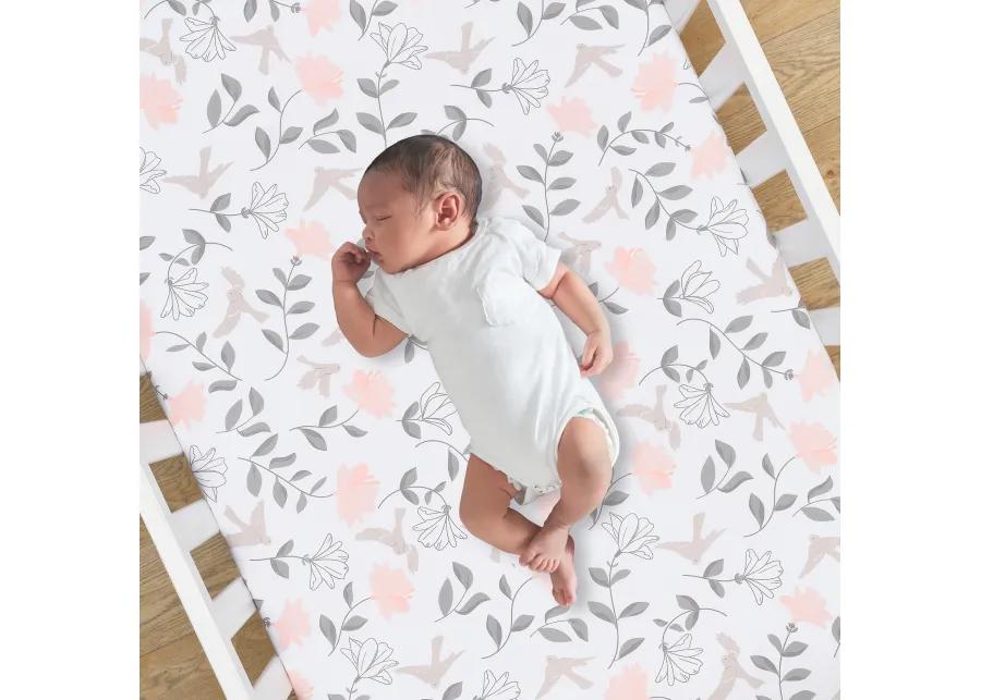 Lambs & Ivy Petals Gray/Pink Sateen Cotton Floral 3-Piece Baby Crib Bedding Set