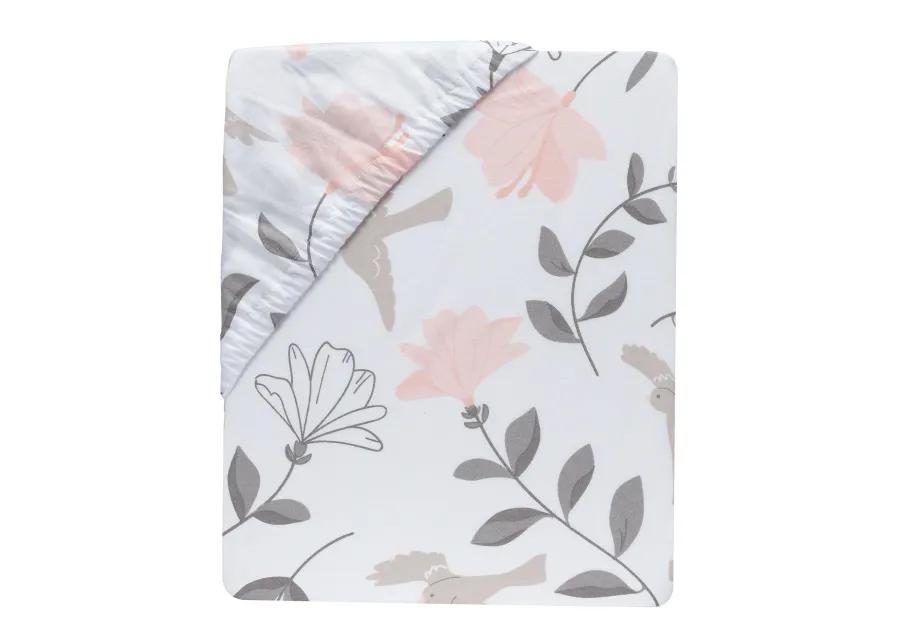 Lambs & Ivy Petals Gray/Pink Sateen Cotton Floral 3-Piece Baby Crib Bedding Set