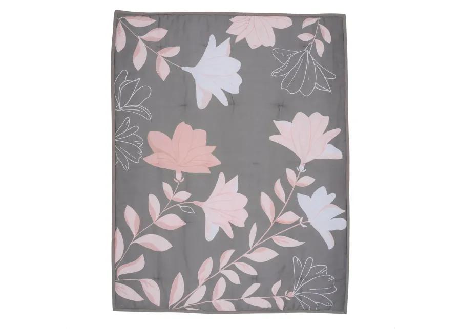 Lambs & Ivy Petals Gray/Pink Sateen Cotton Floral 3-Piece Baby Crib Bedding Set