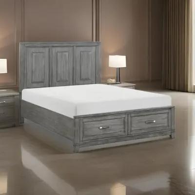 Thiem Queen Size Platform Bed with 2 Storage Drawers, Gray Wood Finish - Benzara