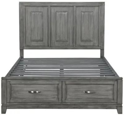 Thiem Queen Size Platform Bed with 2 Storage Drawers, Gray Wood Finish - Benzara