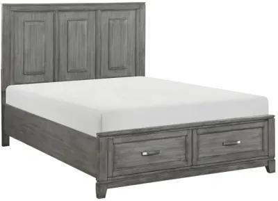 Thiem Queen Size Platform Bed with 2 Storage Drawers, Gray Wood Finish - Benzara