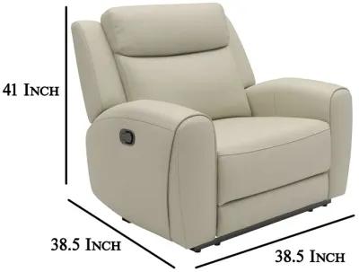 Cobe Manual Recliner Chair, Solid Wood and Soft Top Grain Beige Leather