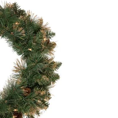 Pre-Lit Yorkshire Pine Artificial Christmas Wreath  24-Inch  Clear Lights