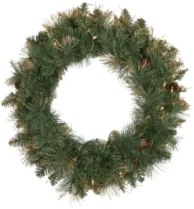 Pre-Lit Yorkshire Pine Artificial Christmas Wreath  24-Inch  Clear Lights