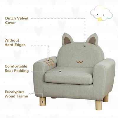 Grey Toddler Seat: Cat Ear Backrest Armchair with Wooden Legs