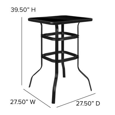 Flash Furniture Brazos Bar Table Set - 3 Piece Glass Brazos Bar Table with 2 Gray Patio Bar Stools - Brazos Outdoor Chairs