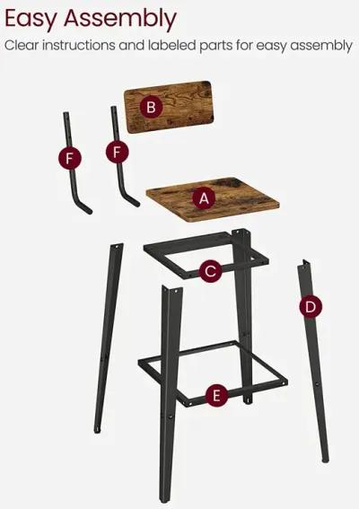 Set of 2 Modern Bar Stools with Adjustable Height and Footrest