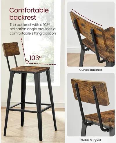 Set of 2 Modern Bar Stools with Adjustable Height and Footrest