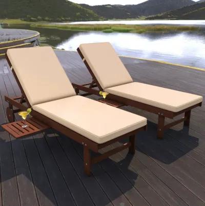 Seabrook Outdoor Acacia Wood Lounger with Cushion Position Back Slide Table Wheels