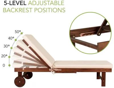 Seabrook Outdoor Acacia Wood Lounger with Cushion Position Back Slide Table Wheels