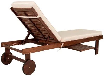 Seabrook Outdoor Acacia Wood Lounger with Cushion Position Back Slide Table Wheels