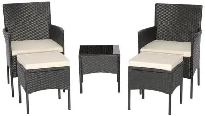 5 Pieces Outdoor Wicker Sofa Set with Coffee Table and 2 Ottomans