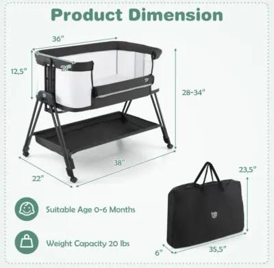 Hivago Portable Bedside Sleeper for Baby with 7 Adjustable Heights-Gray