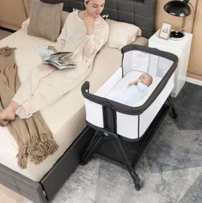 Hivago Portable Bedside Sleeper for Baby with 7 Adjustable Heights-Gray