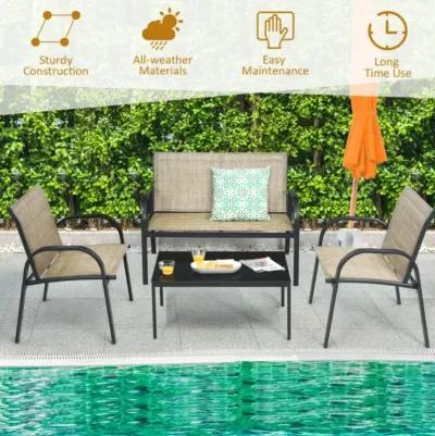 Hivvago 4 Pieces Patio Furniture Set with Glass Top Coffee Table