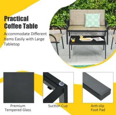 Hivvago 4 Pieces Patio Furniture Set with Glass Top Coffee Table