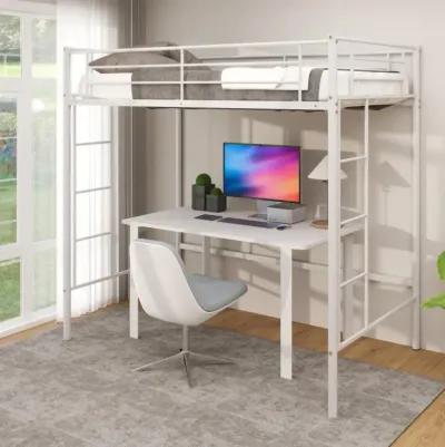 Hivvago Twin Loft Bed Frame with 2 Ladders Full-length Guardrail