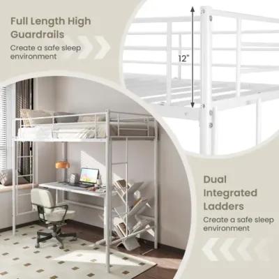 Hivvago Twin Loft Bed Frame with 2 Ladders Full-length Guardrail