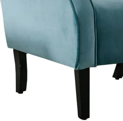 Cilic 32 Inch Accent Chair, Button Tufted Back, Rolled Arms, Blue Fabric-Benzara