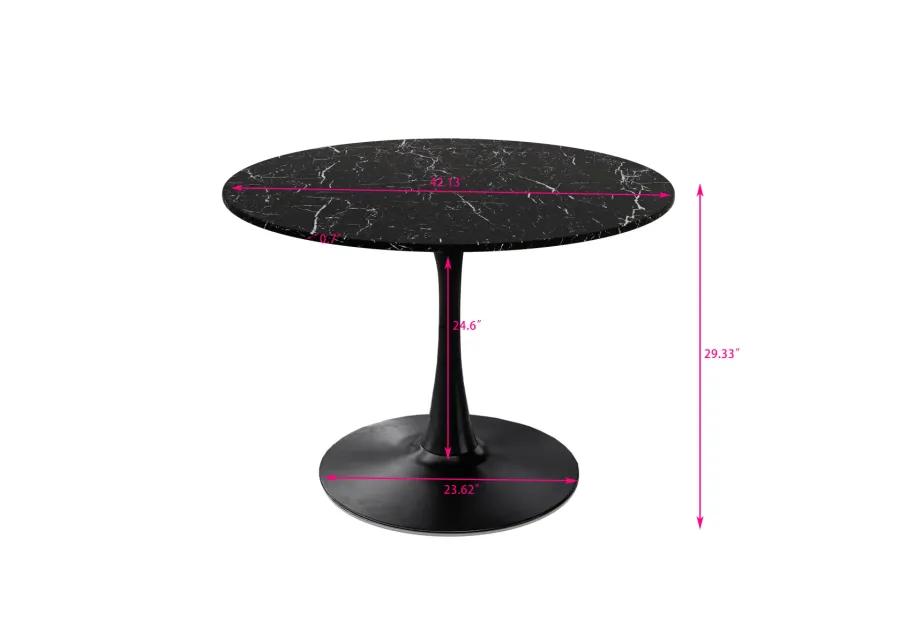 42.12" Modern Round Dining Table with Marble Top & Metal Base