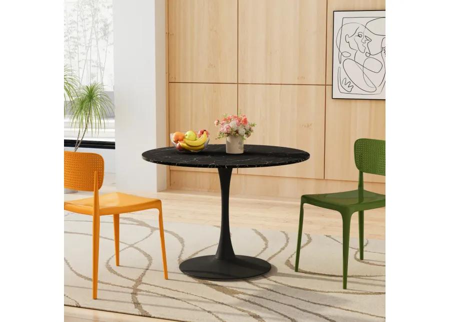 42.12" Modern Round Dining Table with Marble Top & Metal Base