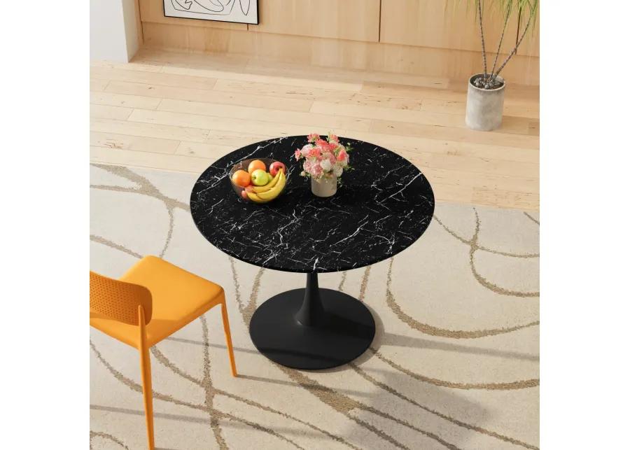 42.12" Modern Round Dining Table with Marble Top & Metal Base