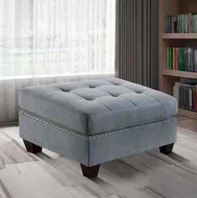 Pali 32 Inch Modern Square Ottoman, Foam Tufted Seat, Gray Linen Fabric-Benzara