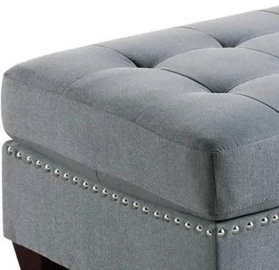 Pali 32 Inch Modern Square Ottoman, Foam Tufted Seat, Gray Linen Fabric-Benzara