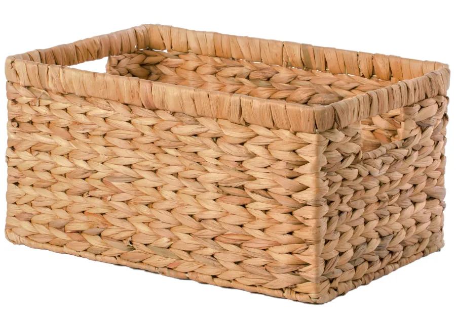 Natural Woven Water Hyacinth Wicker Rectangular Storage Bin Basket with Handles, Large