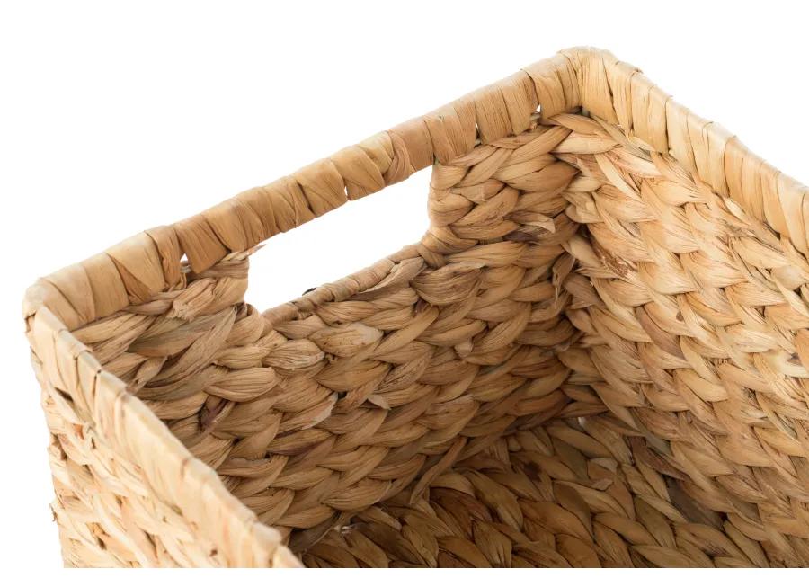 Natural Woven Water Hyacinth Wicker Rectangular Storage Bin Basket with Handles, Large