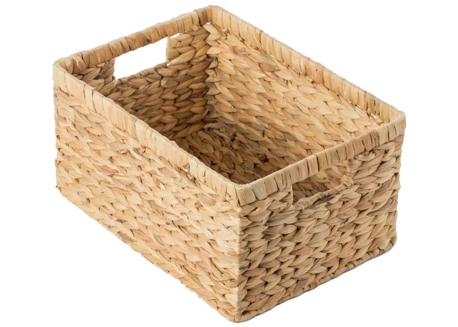 Natural Woven Water Hyacinth Wicker Rectangular Storage Bin Basket with Handles, Large