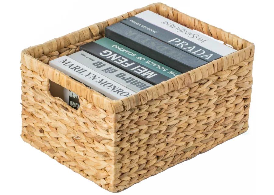 Natural Woven Water Hyacinth Wicker Rectangular Storage Bin Basket with Handles, Large