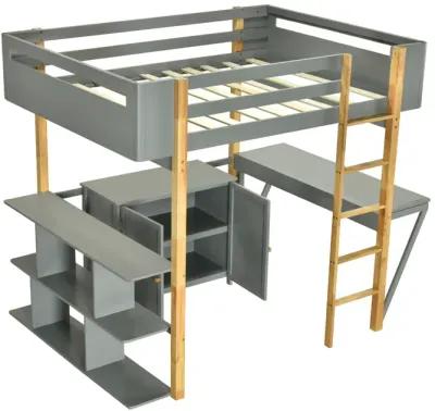 Merax Wood Loft Bed With Built-in Storage Cabinet