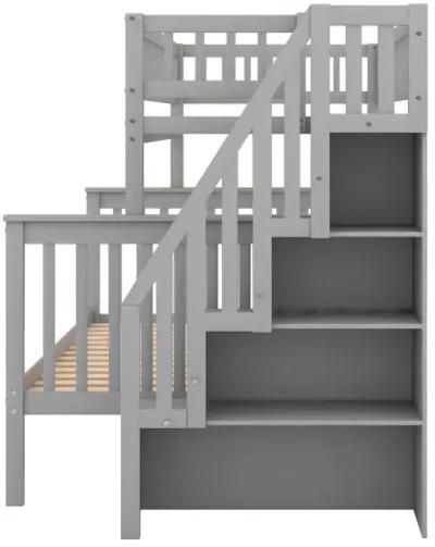 Twin Over Full Stairway Bunk Bed With Storage