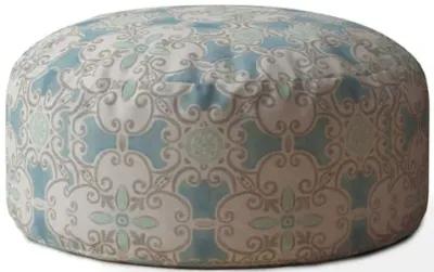 Homezia 24" Blue And Grey Flax Round Ikat Pouf Ottoman