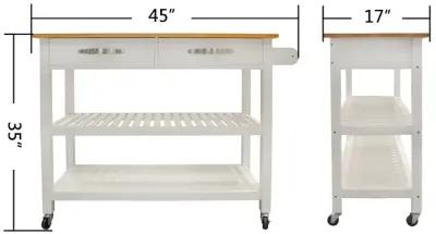 Hivvago Rubber Wood Top Simple Design Mobile Kitchen Island with Two Lockable Wheels