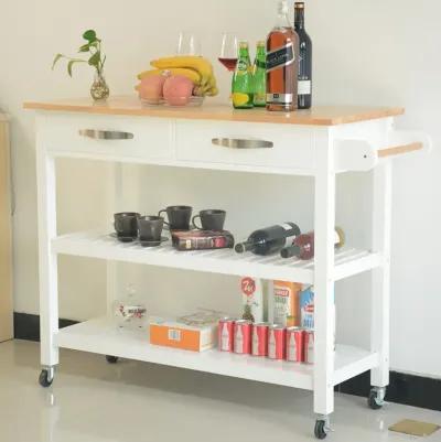 Hivvago Rubber Wood Top Simple Design Mobile Kitchen Island with Two Lockable Wheels