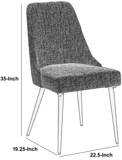 Textured Fabric Upholstered Metal Frame Dining Chair, Set of 2, Gray-Benzara