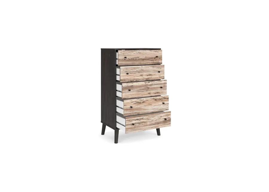 Asher 51 Inch Modern Tall Dresser Chest, 5 Drawers, Gray and Natural Brown-Benzara