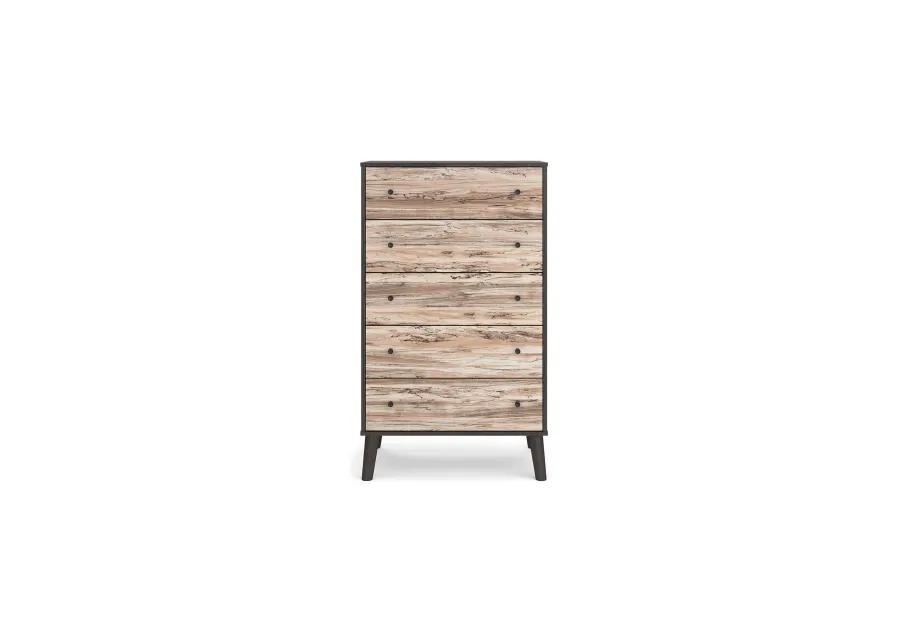 Asher 51 Inch Modern Tall Dresser Chest, 5 Drawers, Gray and Natural Brown-Benzara