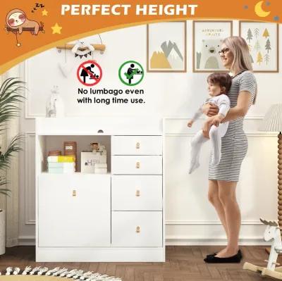 White 5-Drawers 33.5 in. Width Dresser, Kids Low Dresser, Changing Table with Shelf