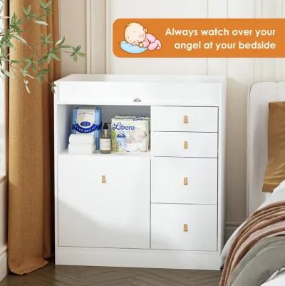 White 5-Drawers 33.5 in. Width Dresser, Kids Low Dresser, Changing Table with Shelf