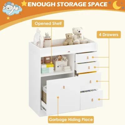 White 5-Drawers 33.5 in. Width Dresser, Kids Low Dresser, Changing Table with Shelf