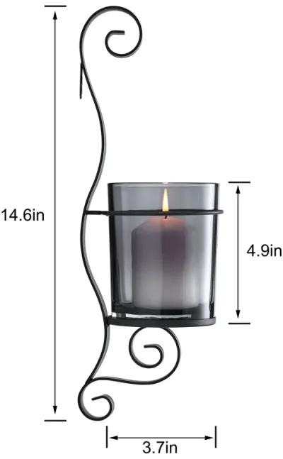 Danya B. Vintage Black Wall Sconce Candle Holder Set (2) with Smoke Glass Hurricanes