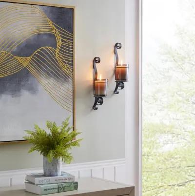 Danya B. Vintage Black Wall Sconce Candle Holder Set (2) with Smoke Glass Hurricanes