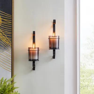 Danya B. Vintage Black Wall Sconce Candle Holder Set (2) with Smoke Glass Hurricanes