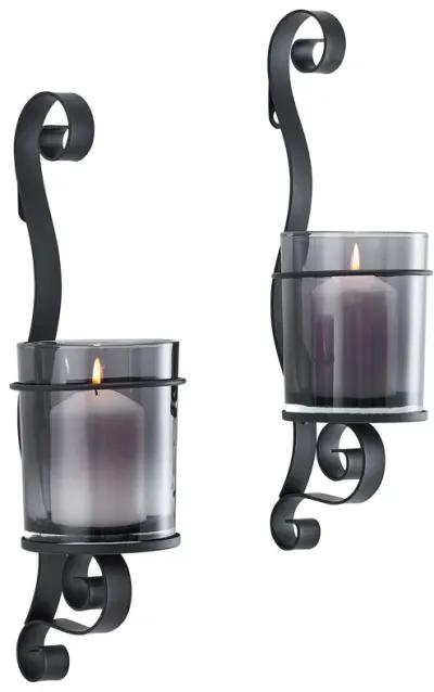 Danya B. Vintage Black Wall Sconce Candle Holder Set (2) with Smoke Glass Hurricanes