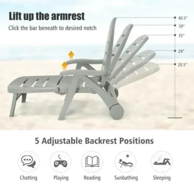 Hivvago 5 Position Adjustable Folding Lounger Chaise Chair on Wheels