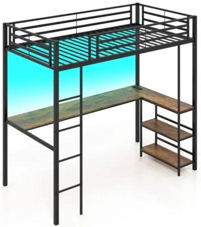 Hivvago Twin Size Loft Bed Raised Platform Bed with Desk and 2 Storage Shelves-Black